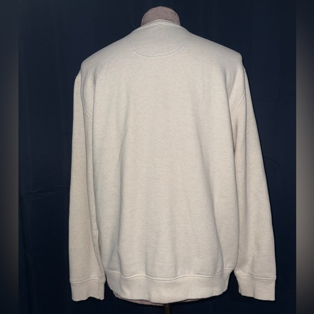 Izod Men's Cream Sweater with Navy and Burgundy Stripes - Picture 3 of 6